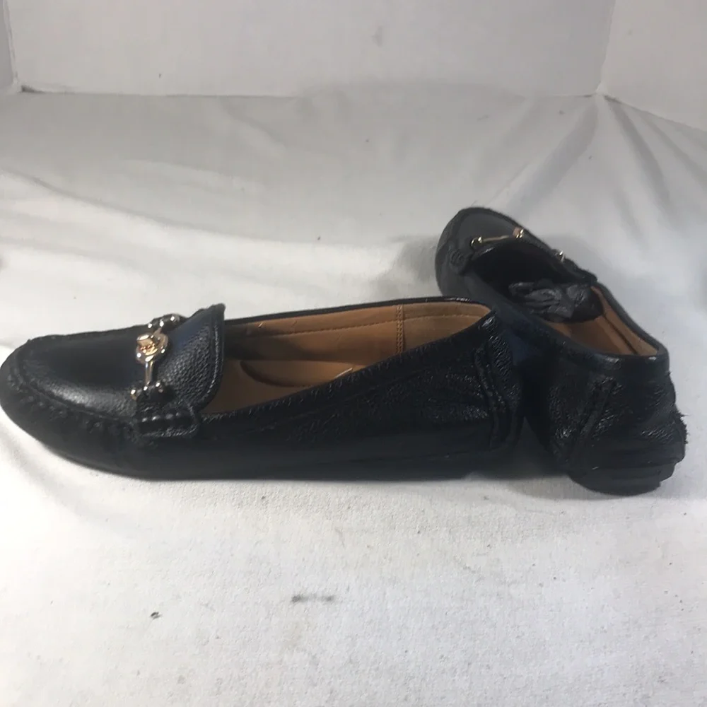 Coach Women’s Arlene Black Pebbled Leather Turn Lock Driving Loafers Size 8B